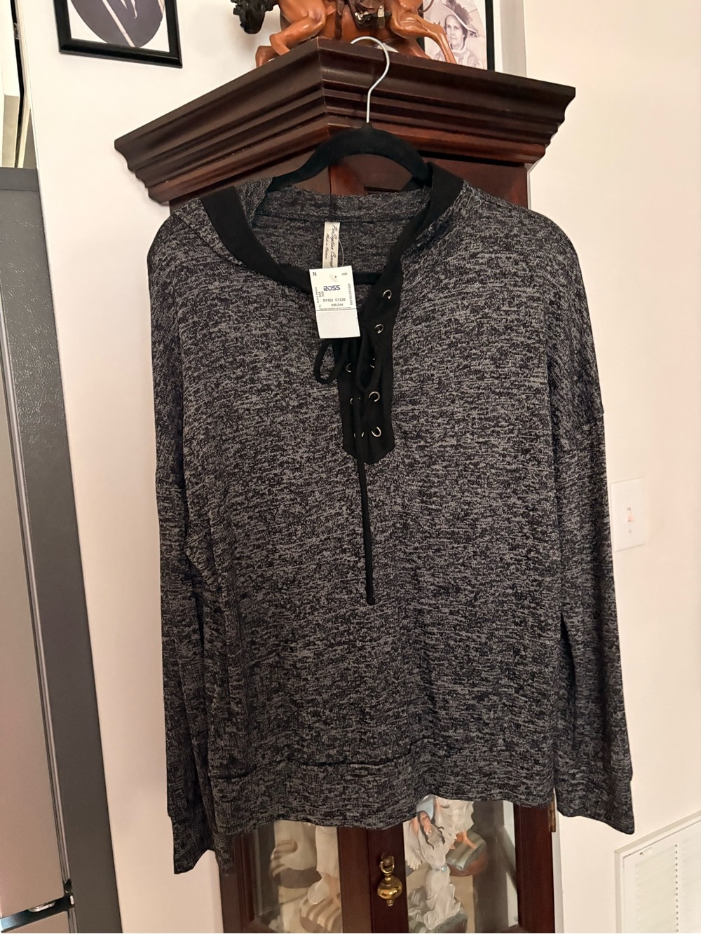 Cozy Black Heather Lace-Up Women's Sweater